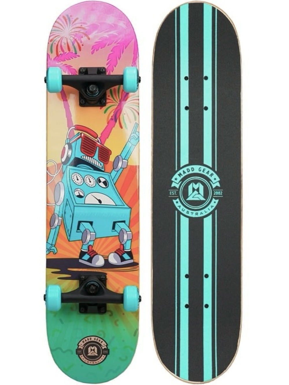 MADD GEAR 31” Double Kicktail Beginner Complete Skateboard -MG Vibing Design